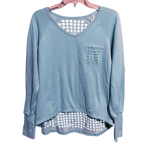 Kyodan Women's Sweater Size Large Blue Long Sleeve Pullover Open Mesh Back - Picture 1 of 8